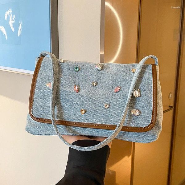 Borse da sera Borsa a tracolla da donna in denim tinta unita Borsa a tracolla da donna con strass di lusso Borsa a mano tote femminile dal design alla moda