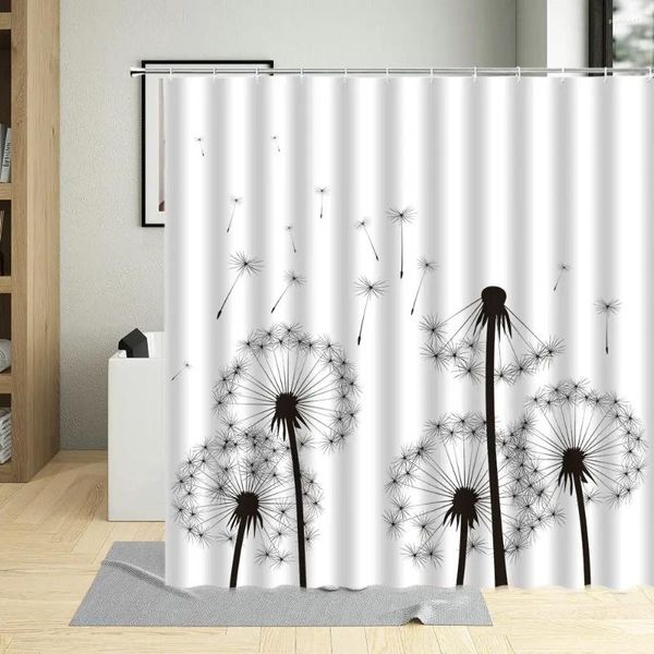 Duschvorhänge, fliegendes Löwenzahn-Design, Muster, Vorhang, Blumenpflanze, für Wohnzimmer, wasserdichtes Polyester, Badezimmer mit Haken