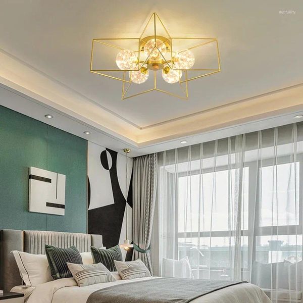 Lampadari Moderni Stella a cinque punte LED Lampadario Casa Sala da pranzo Camera da letto Lampada Pasto Appendiabiti Illuminazione interna Decorazione Nero dorato