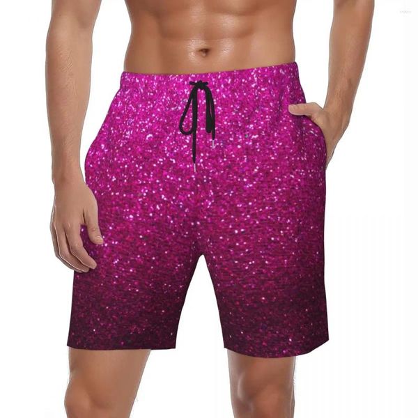 Pantaloncini da uomo Costume da bagno con stampa glitter metallizzata Bordo estivo con scintillii rosa Pantaloni corti Surf da uomo Comodo costume da bagno