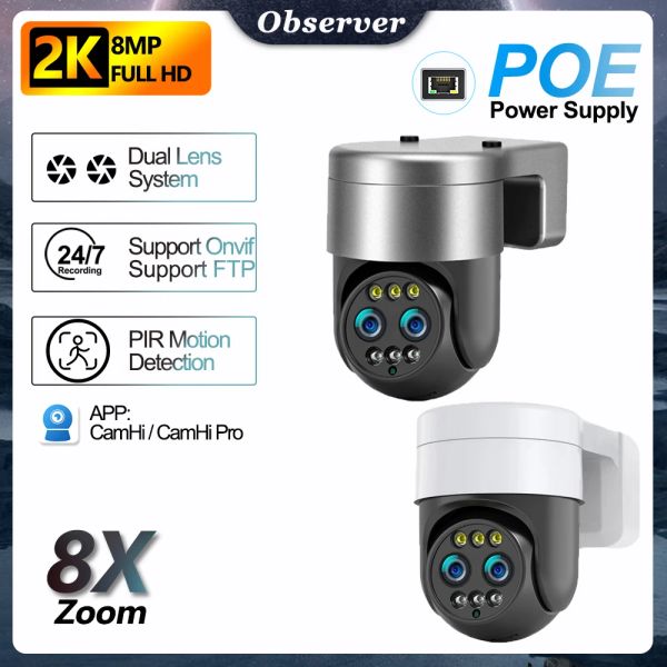 4K 8MP Lente Dual Poe Wi -Fi Câmera de sobrevivência 2K FHD 8X ZOOM BINOCULAR BINOCULAR IP CAM Auto Rastreamento automático CCTV Compatível com NVR FTP