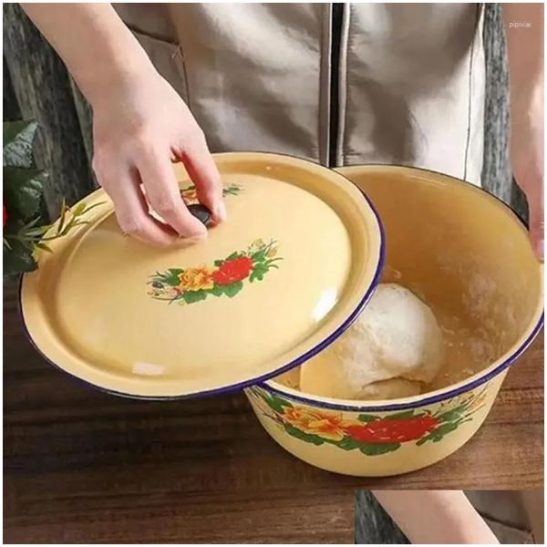 Tigelas esmaltadas bacia de luxo tigela sopa retro casa cozinha antiquado recipientes armazenamento entrega gota jardim jantar bar louça otob4