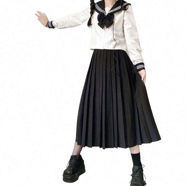 Японская школьная форма для девочек плюс размер JK Black Sailor Basic Carto Navy Sailor Uniform устанавливает темно-синий костюм для женщин и девочек N24j #