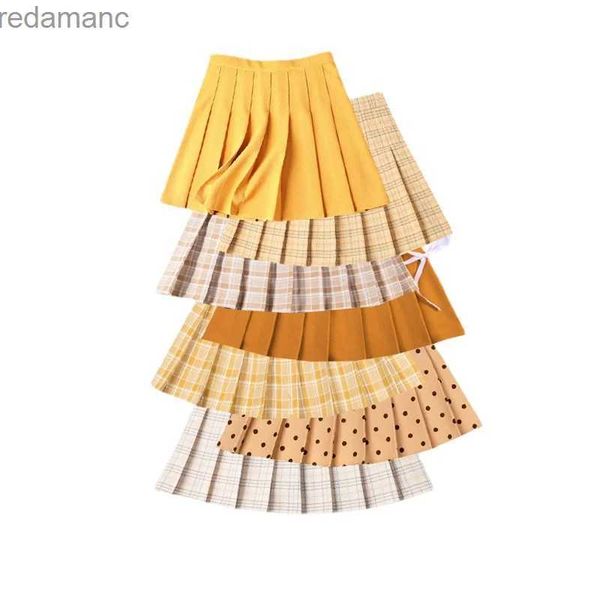 Saias Skorts Mulheres Saia Plissada Verão Cintura Alta Senhora Dança Mini Saias Harajuku Estilo Preppy Feminino Saias Xadrez Amarelo Saias De Tênis 240330