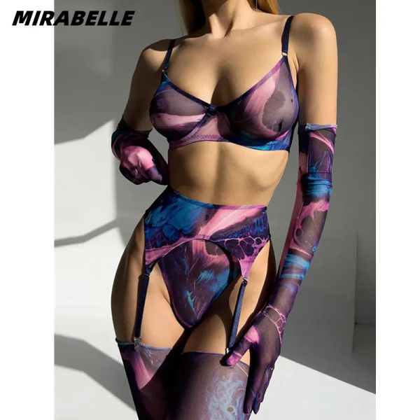 Женское нижнее белье Camis Mirabelle Tie Dye, кружевное нижнее белье с чулками и перчатками, новинка в женской одежде для сна, наряды с прозрачным бюстгальтером