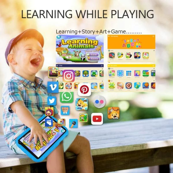7 '' Candy Color Silicone Case Android 10.0 Kids Tablets PC Quad Core 1 GB RAM 16GB ROM 1024*600ips Allwinner E98 Google Play Pad