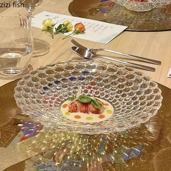 Placas Placas Salada de Vidro Transparente Placa de Placa de Placa de Sobra Sopa grossa Criativa Dim Dim Sum Molecular Cozine Specialty Tableware