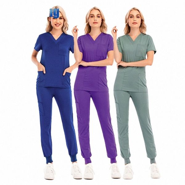 Qualità uniformi mediche unisex per uomo a V-collo Scubbs Women Hospital Doctor Wear Wear Surgery Odental Surgery Uniforms 48ug#