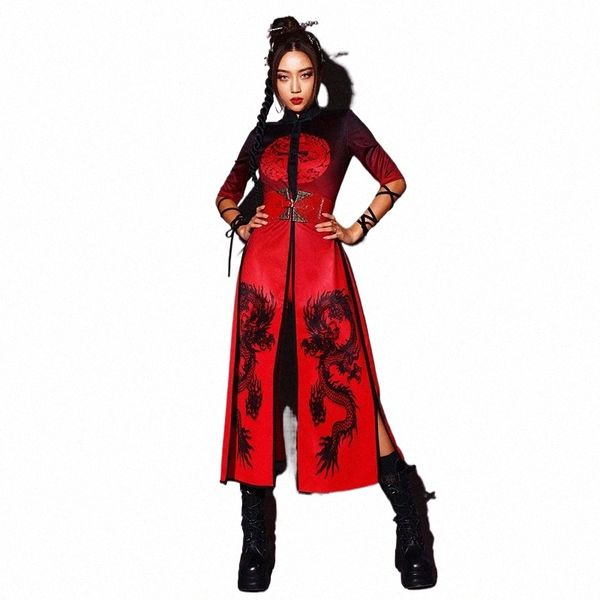 2023 Bar Gogo Dance Kostüm Frauen DJ Kleidung Chinesischen Stil Jazz Performance Outfit Rot Sänger Kpop Kleidung Bühne Tragen BL10187 R6Hk #