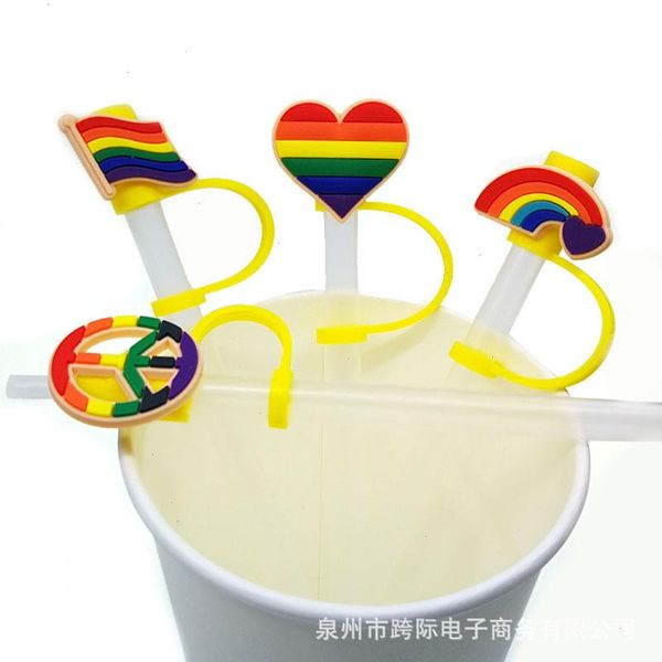 LGBT-Regenbogen-Silikon-Strohhalm-Topper, Zubehör, Deckel-Anhänger, wiederverwendbar, spritzwassergeschützt, Staubstopfen, dekorativer 8-mm-Strohhalm, Partyzubehör