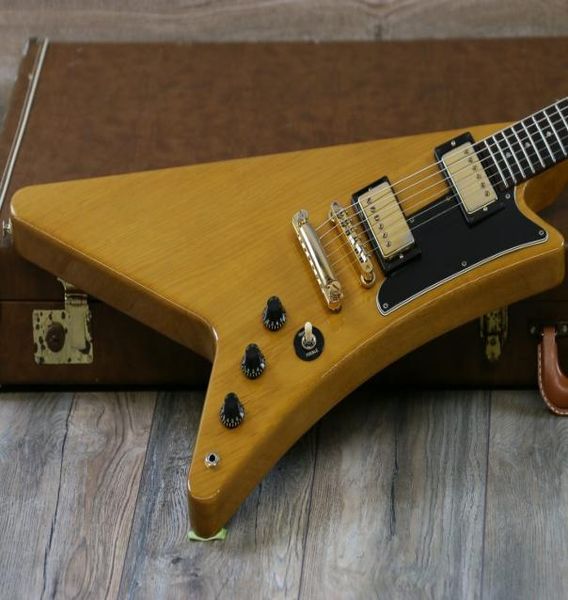 Benzersiz Tasarım Modernne Korina 1958 Reissue Heritage Serisi 1982 Doğal Vintage Elektro Gitar Teknesi Kürek Gumby Style Headstock 9435434