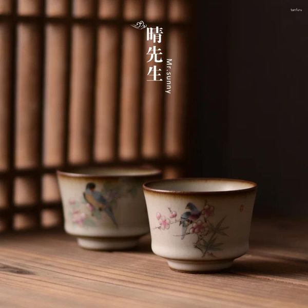 Tumblers Spot Taste Jovem Artista Pintado à Mão Flor-Pássaro Copo Hand-held Jingdezhen Conjunto de Chá Cerâmico Feito à Mão