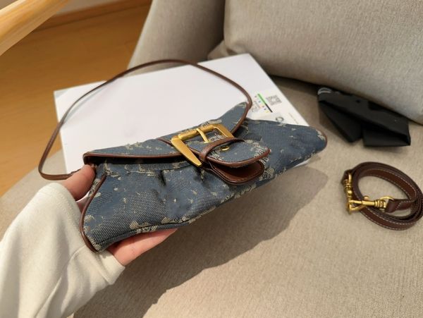 Luxuriöse Designer-Tasche, Vintage-Denim-Hobo-Unterarmtasche, einzelne Schulter-Halbmondtasche, Mahjong-Tasche, abnehmbarer Schultergurt, Knochentasche, Umhängetasche