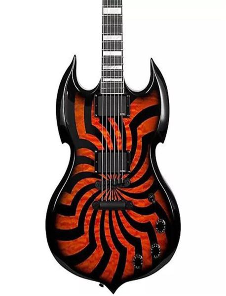 Wylde Áudio Bárbaro Guitarra Elétrica HellFire Buzzsaw Zakk Bullseye SG Flame Black Guitars MOP Grande Bloco Inlay Preto Hardware4581516