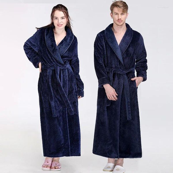 Startseite Kleidung Dicker, warmer, langer Morgenmantel, lässige Nachtwäsche, Unisex-Nachthemd, M, L, XL, Winterliebhaber, Flanell-Kimono-Bademantel