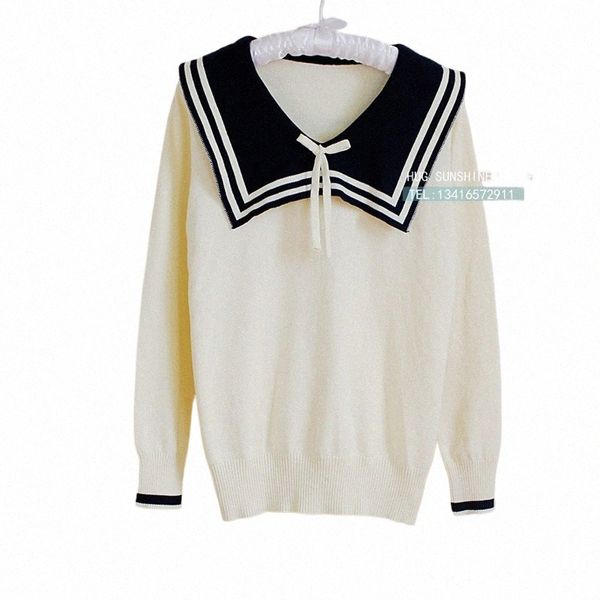 cott Preppy Style Sailor Collar Sweater com Bowknot Malha Pulôver Com Decote Em V Malhas Uniforme Escolar Japonês Camisa de Tricô z3Zd #