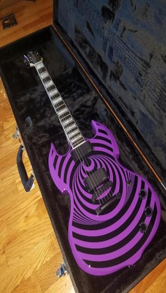 Zakk Wylde Audio Purple Barbarian Black Bullseye SG Chitarra elettrica Tastiera in ebano Intarsio grande blocco Cina Pickup EMG4819027