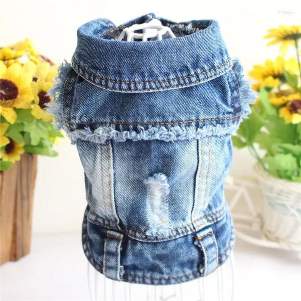 Abbigliamento per cani 2024 Primavera ed estate Stile Foro Barba Gilet di jeans Vestiti per animali Teddy Costume Cucciolo