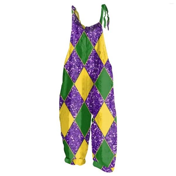 Calças femininas macacão feminino impressão casual solto vintage alça de ombro algodão linho máscara de carnaval impresso geral ropa de mujer ofertas