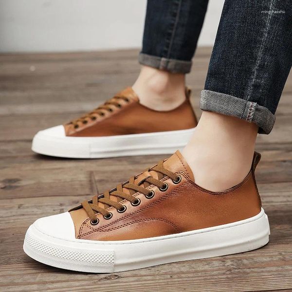 Sapatos casuais de couro genuíno dos homens rendas até oxfords tênis masculino na moda homem vulcanizar calçado de skate masculino