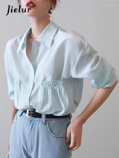 Blusas femininas vintage single-breasted camisas femininas manga comprida bolsos soltos feminino sólido primavera verão senhoras topos