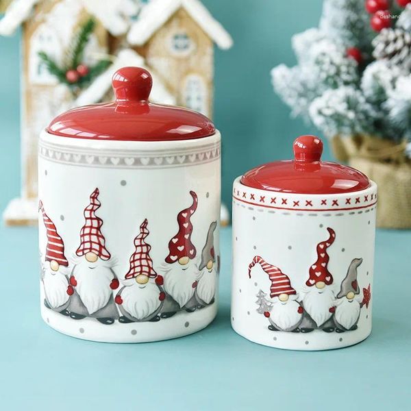 Canecas redondas jarra selada grande cerâmica grão integral frutas secas lanche criativo presente de natal jarra de armazenamento.