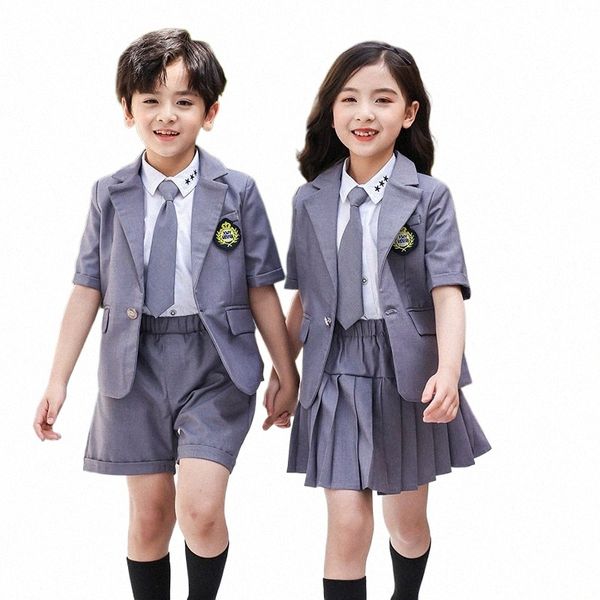 uniformi della scuola materna, uniformi di classe in stile inglese per bambini, set di uniformi scolastiche estive per la scuola primaria a maniche corte R2be#