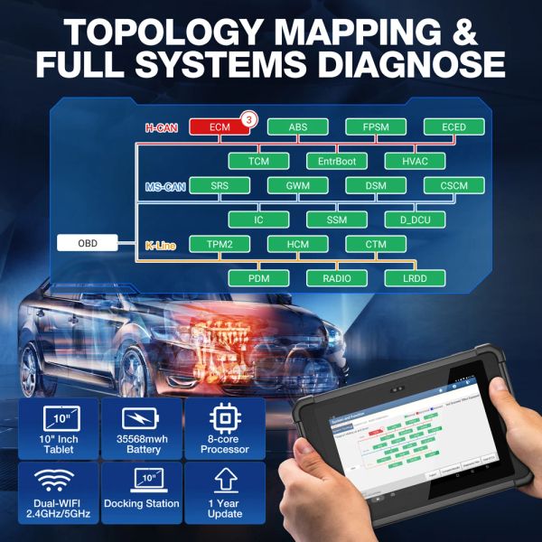 Starten Sie X431 PAD V Elite Full System Car Diagnose Tools J2534 CAN FD Online -Programmiercodierung Active Tester Auto OBD2 Scanner