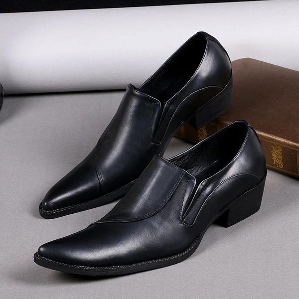 Sapatos de vestido italiano homens saltos altos preto lace up oxford escritório de negócios masculino apontou toe mocassins de couro genuíno