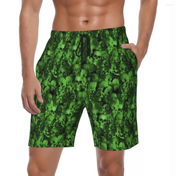 Shorts masculinos assustador esqueleto placa verão cabeça humana crânios casual praia calças curtas homens correndo respirável troncos gráficos