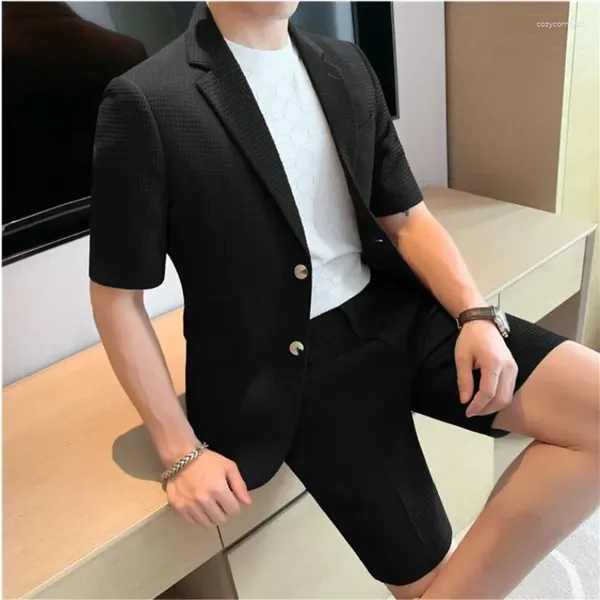 Herrenanzüge (Jacken-Shorts) im koreanischen Stil für Männer im Sommer, Freizeit, kurzärmelige Anzüge/männliches Design, schmale Passform, modische Blazer, S-4XL