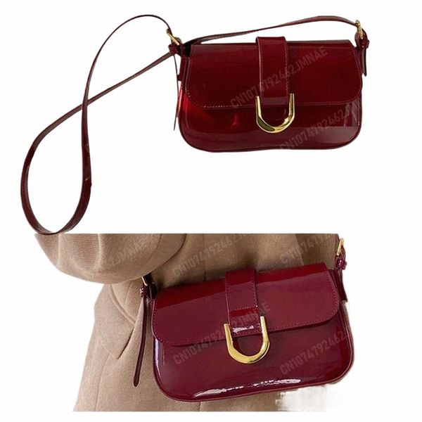 Damen Flap Satchel Bag Fi Lackleder Umhängetasche Vielseitige Vintage Tote Handtasche Umhängetasche Sling Bag Mädchen Stilvolle Geldbörse 7118#