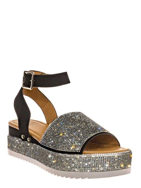 Sandálias nova moda strass cunha das mulheres verão 2024 sapatos de plataforma de salto alto sola grossa preto e branco curto gordura h2403281lij