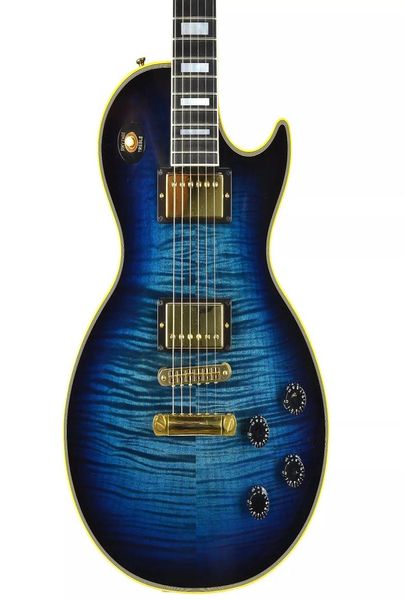 Chitarra elettrica nera personalizzata Tastiera in ebano blu con intarsi in madreperla tasti delimitati tasti con copertura vincolante end4983865