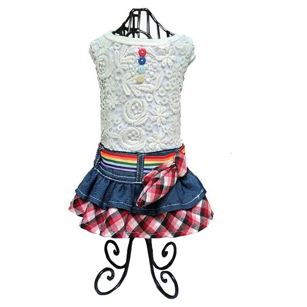 Haustierkleid Sommer Frühling Hund Denim mit Gürtel Haustierprodukte Kleidung für Hunde Welpenbekleidung Hundekleidung Spitze künstlich 240320