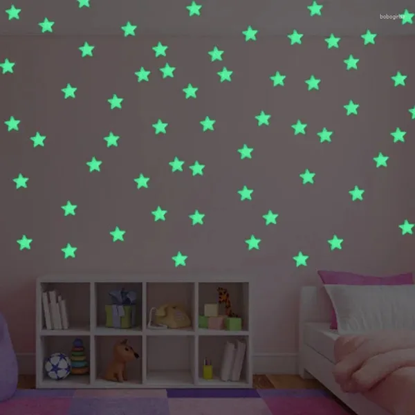 Adesivos de janela 100pcs estrelas parede para quarto de crianças decoração brilho no escuro decalques terra noctilucente casa 50%