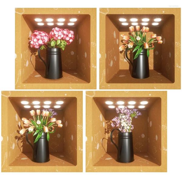 Wallpapers 4 pcs adesivo de parede adesivos sala de estar geladeira auto-adesivo flores decalque 3d planta vaso pvc pegajoso