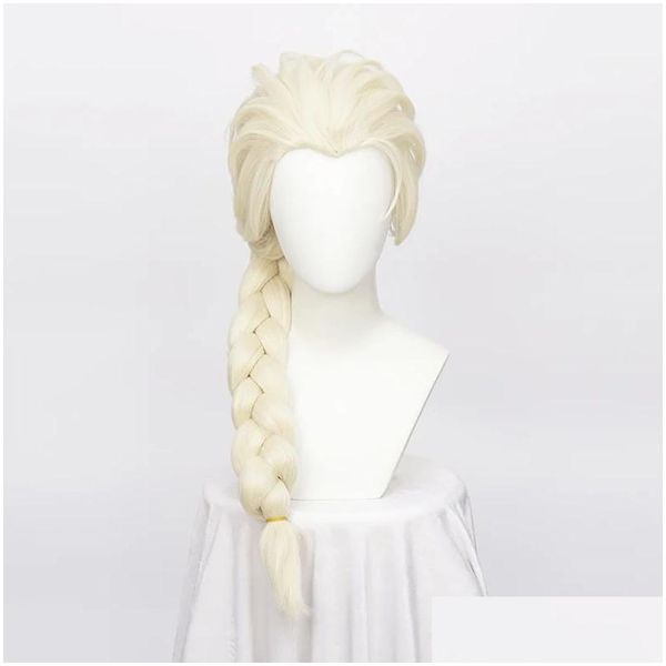 Parrucche sintetiche Ccutoo Elsa Parrucca Bionda Treccia in stile Cosplay Halloween Carnevale Festa Gioco di ruolo Aggiungi cappuccio Drop Delivery Prodotti per capelli Otd4S