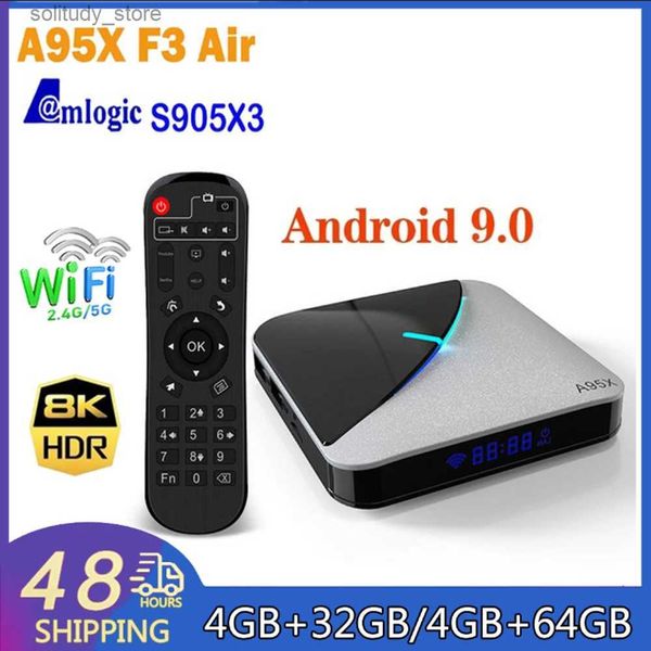 Set Top Box A95X F3 Air Amlogic S905X3 Luce RGB Intelligente Android TV Box Lettore multimediale Dual WiFi 4K BT5.0 A95XF3 Android 9.0 Set-top Box Q240330