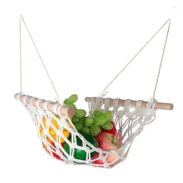 Borse portaoggetti Boho Cucina Cesto di frutta Appeso Amaca da parete intrecciata Organizzatore salvaspazio per soggiorno Camera da letto Bianco