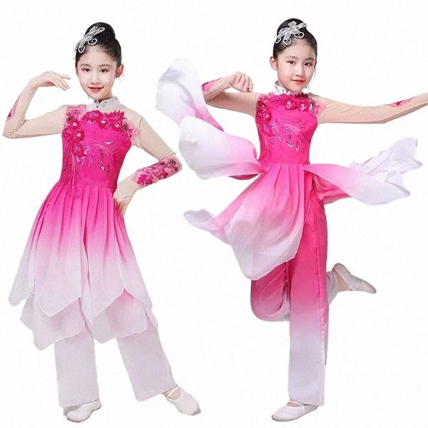 meninas estereoscópicas fr dança clássica s Chinês Folk Jasmine Yangko s fã dança elegante lantejoulas dança U4PE #