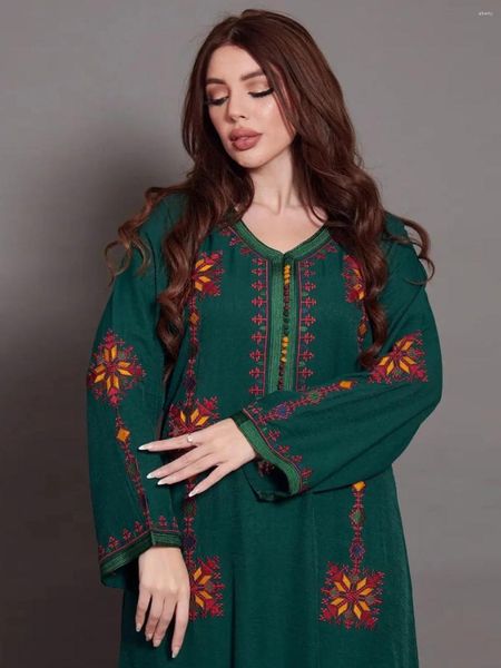 Этническая одежда, женское длинное платье Джеллаба с вышивкой и краем ленты, Дубай, Арабский Индонезия, большие размеры