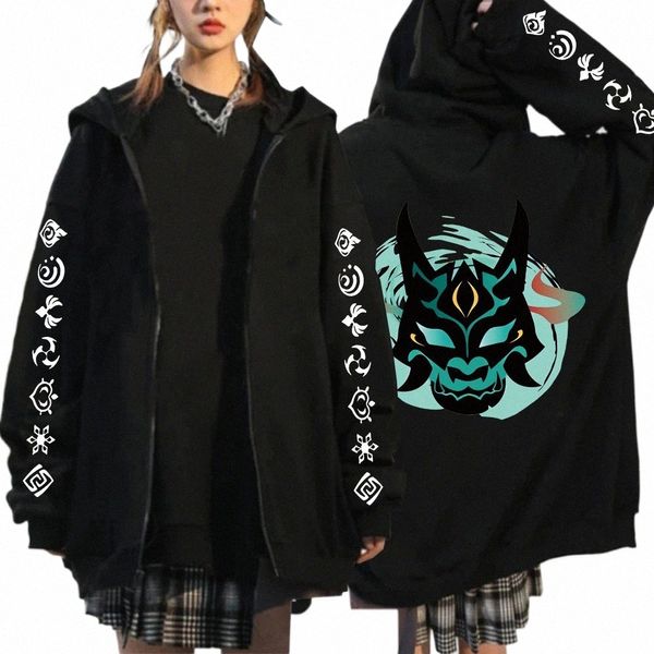 Genshin Impact Xiao Mask Fangs Anime Stampa Zipper Felpe Uomo Donna Harajuku Fi Lg Manica Plus Size Zipper Jacket Coat t1tU #