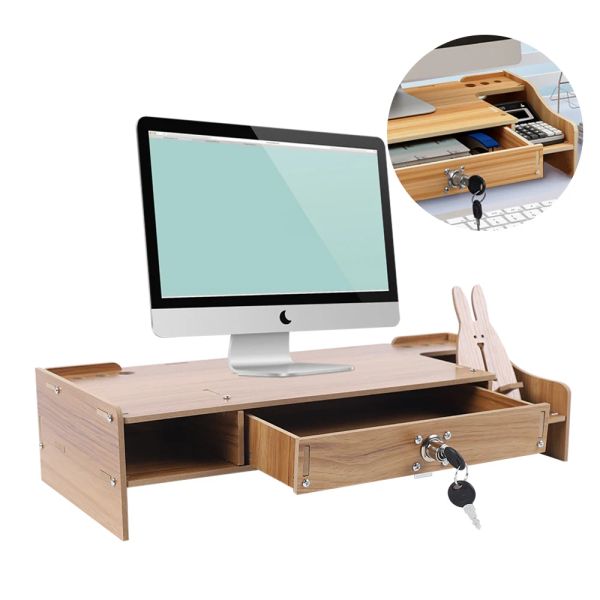 Wood Monitor Reser con cassetto computer/porta laptop/pc stand per organizzatore da scrivania organizzatore di scrivania in legno con scrivania di archiviazione file