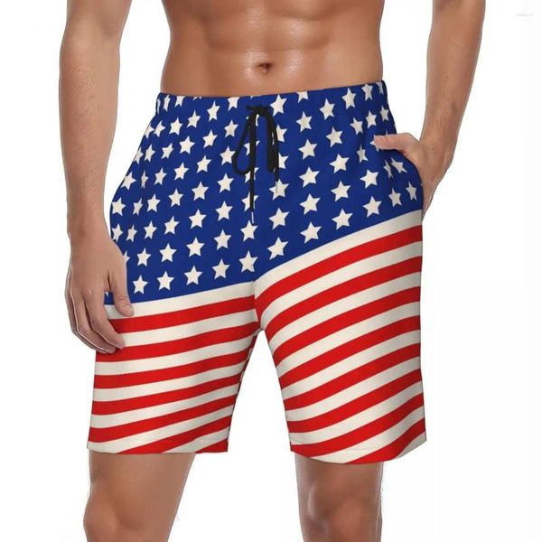 Herren-Shorts, Board, amerikanische Flagge, 4. Juli, lässige Badehose, Sterne und Streifen, schnell trocknend, kurze Sporthose in Surf-Qualität
