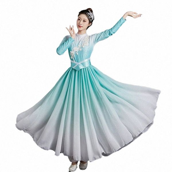 Классический китайский народный танцевальный костюм Женщина Большая юбка Вентилятор Танцевальная одежда Градиент цвета Yangko Танцевальные костюмы Одежда для выступлений 22fl #