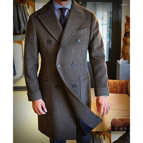 Herrenanzüge Blazer Wollmantel Langes Revers Zweireihig Winter Lässig Mode Bequem Pendeln Schlankes Design 2024 Drop Delivery App Dhabq