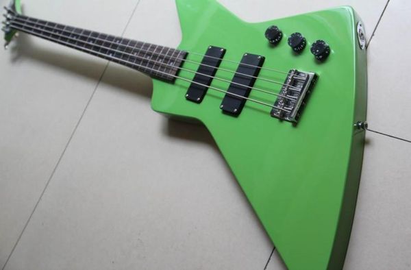 Green1301282808405'teki yepyeni Custom Explorer 4 String Electric Bass Guitarra