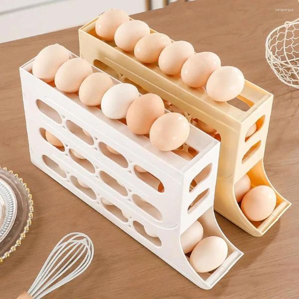 Garrafas de armazenamento Carton de ovo com capacidade de corretor de trilhos Caixa de geladeira Quatro níveis Rolando o organizador de economia de espaço para 30