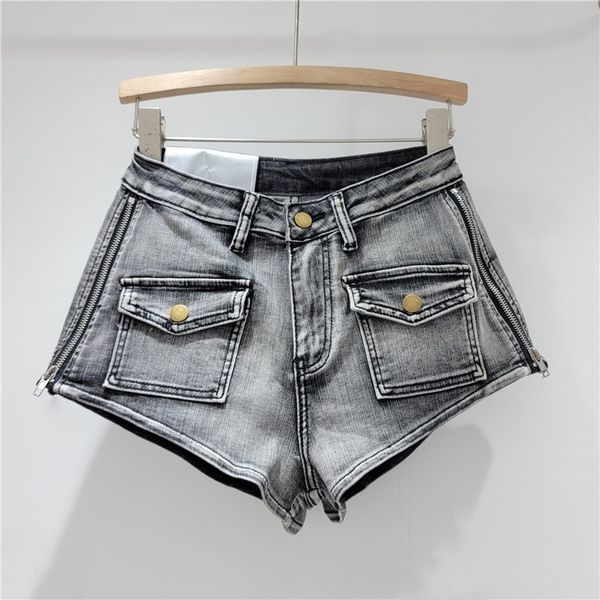 Джинсы, женские шорты, новые летние горячие штаны для девочек с боковой молнией, потертые джинсовые шорты с тремя точками, сексуальные